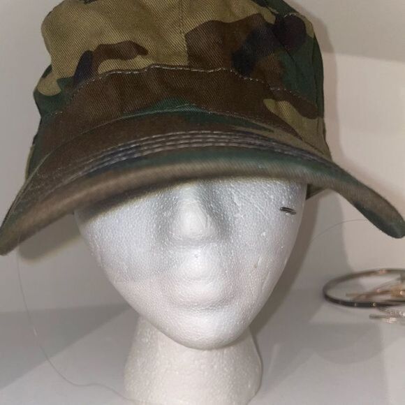 WOMENS MILITARY FATIGUES PATROL HAT IN VINTAGE GREEN CAMOUFLAGE 57cm - Picture 12 of 12